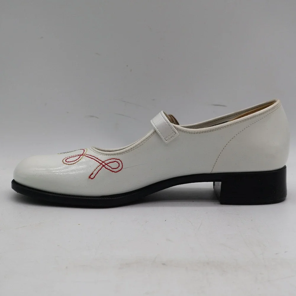 Right Step Mary Jane Girls Size 3.5M Vintage White Rainbow Embroidery Dress Shoe